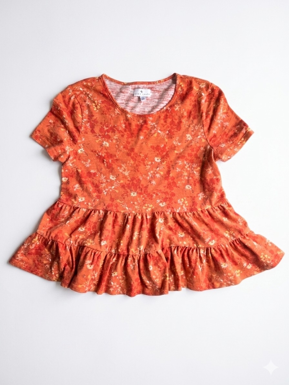 True Craft Orange Floral Peplum Top